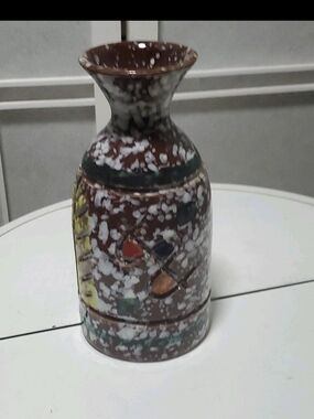 Bitossi Brown Speckled Ceramic Vase with Multicolor Accents